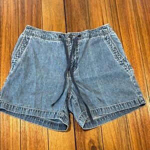 Eddie Bauer Casual Blue Denim Shorts Flat Front with Drawstring